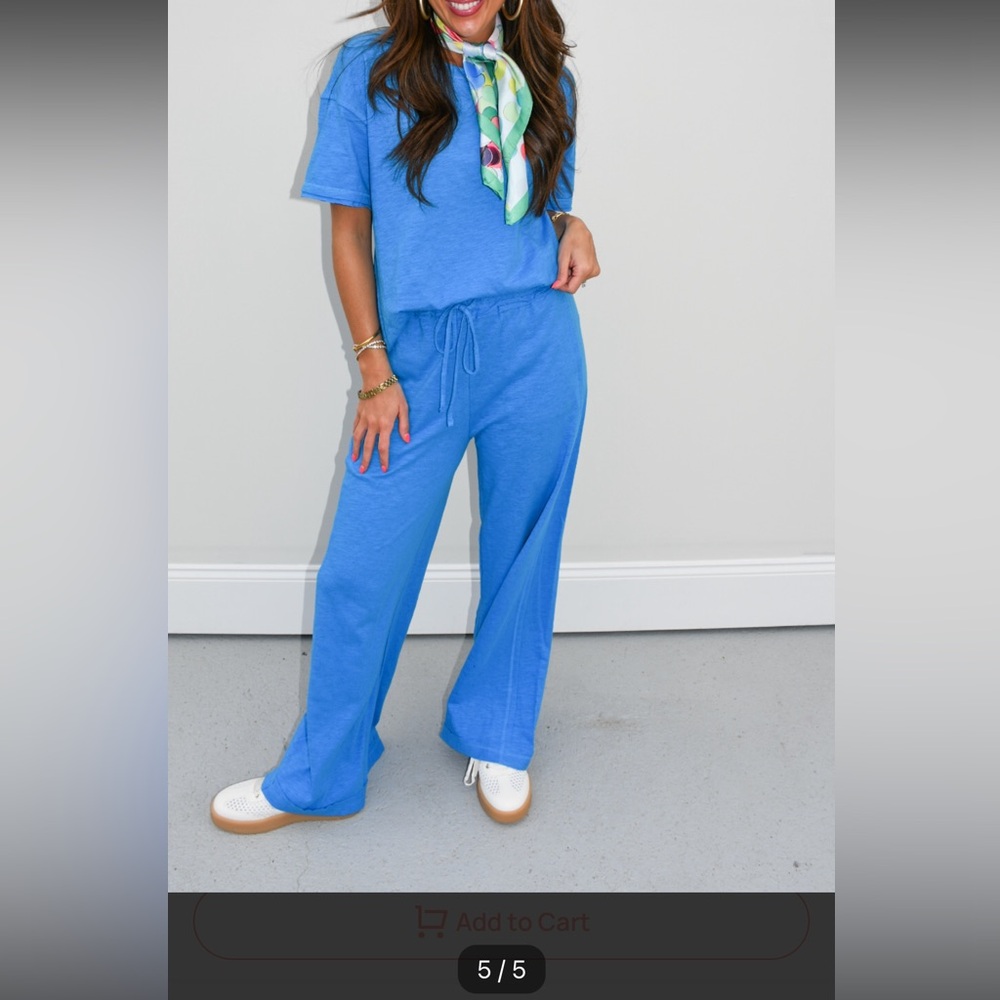 Zenana Outfitters Blue Wide-Leg Knit Pants & Tee Set